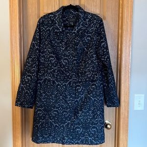 Tribal Navy Jacquard Tapestry Textured Wool Blend Peacoat Jacket